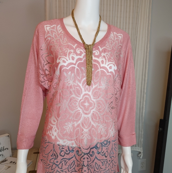 SIGRID OLSEN SIGNATURE TAPESTRY PRINT ILLUSIO.N SWEATER, BLUSH PINK M - Picture 2 of 9